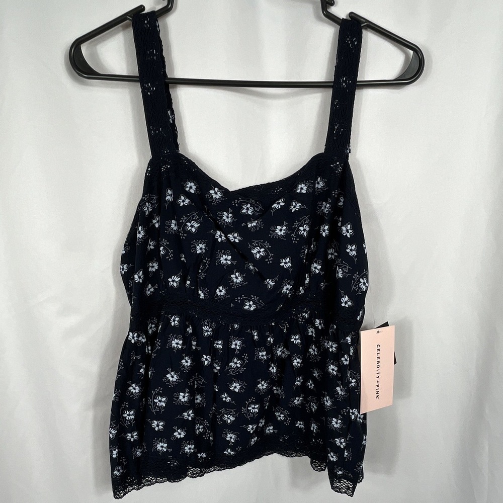 Celebrity Pink Women's‎ Size Extra Large Navy Blue/White Floral Lace Camisole